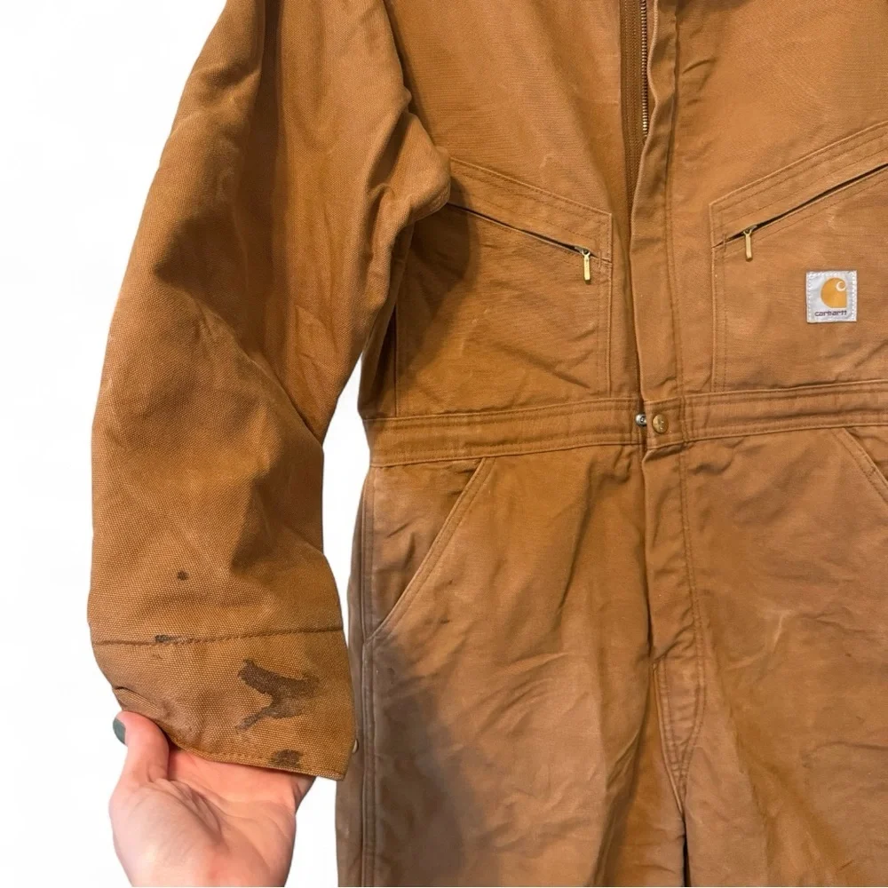 Vintage Carhartt X01 BRN Quilt Lined Duck Coveralls Size 40R Insulated Canvas